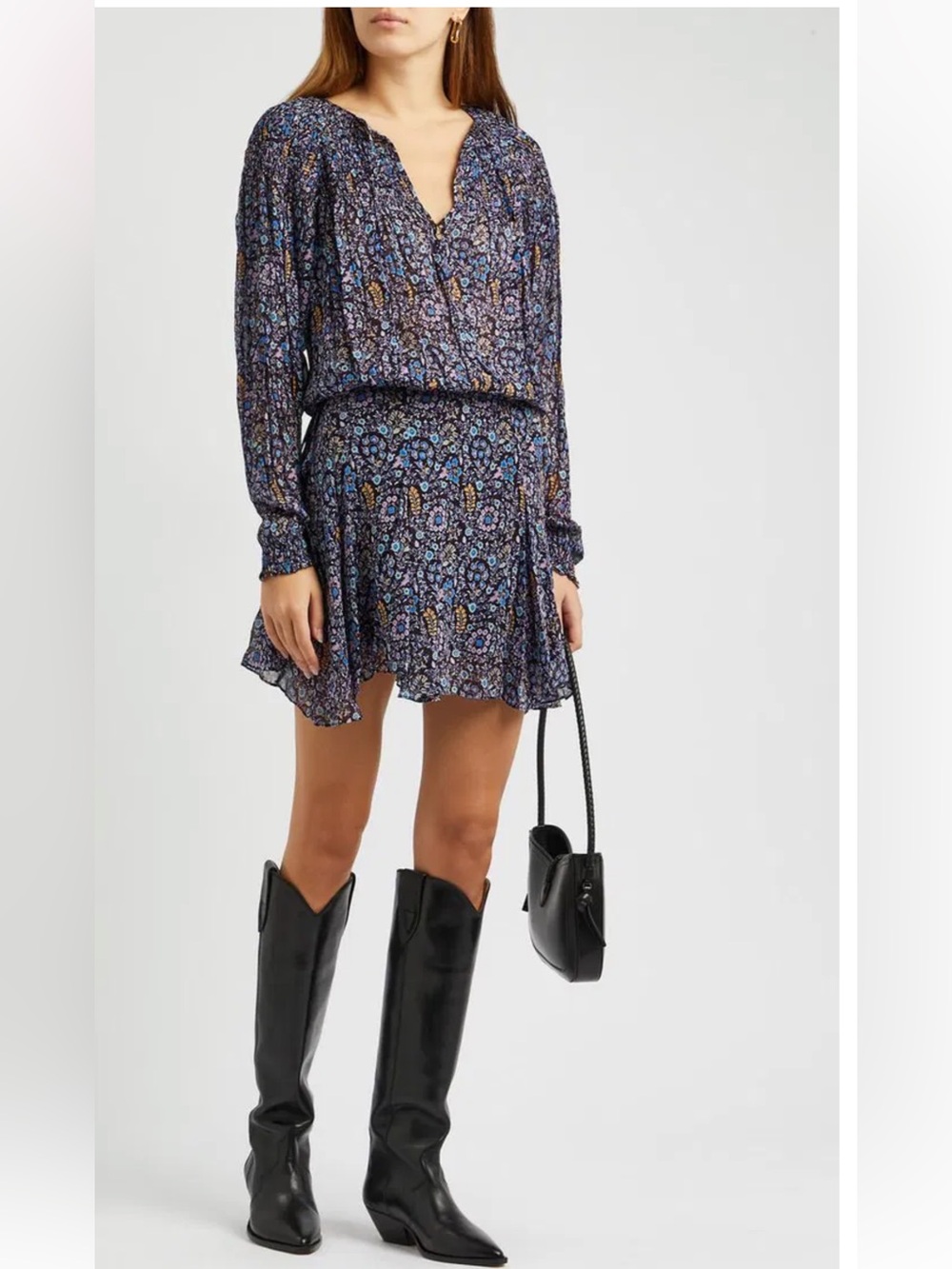 Isabel Marant Blue Floral Long-Sleeve Mini Dress